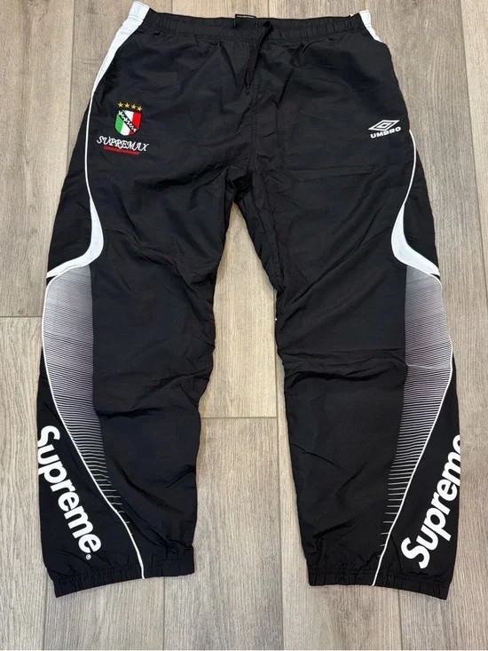Umbro Black Track Pants with White Panels and Supreme Branding - Picture 1 of 4